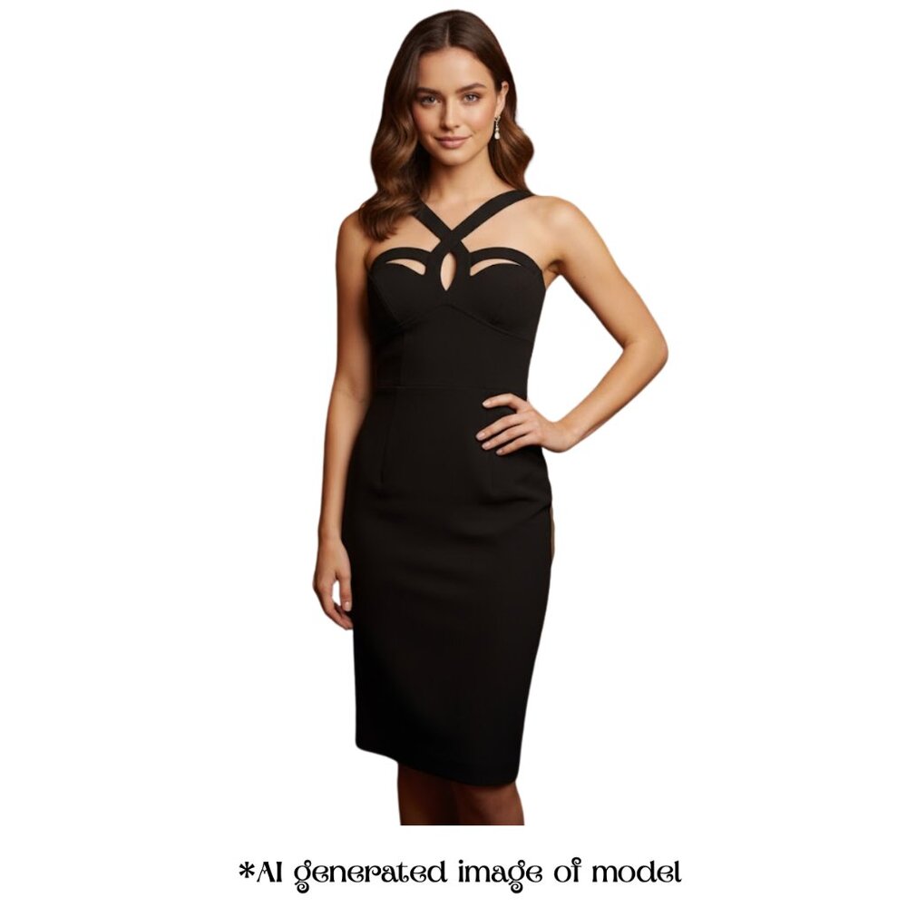 Vintage TADASHI SHOJI Black Cutout Sweetheart Neckline Sheath Dress Size M